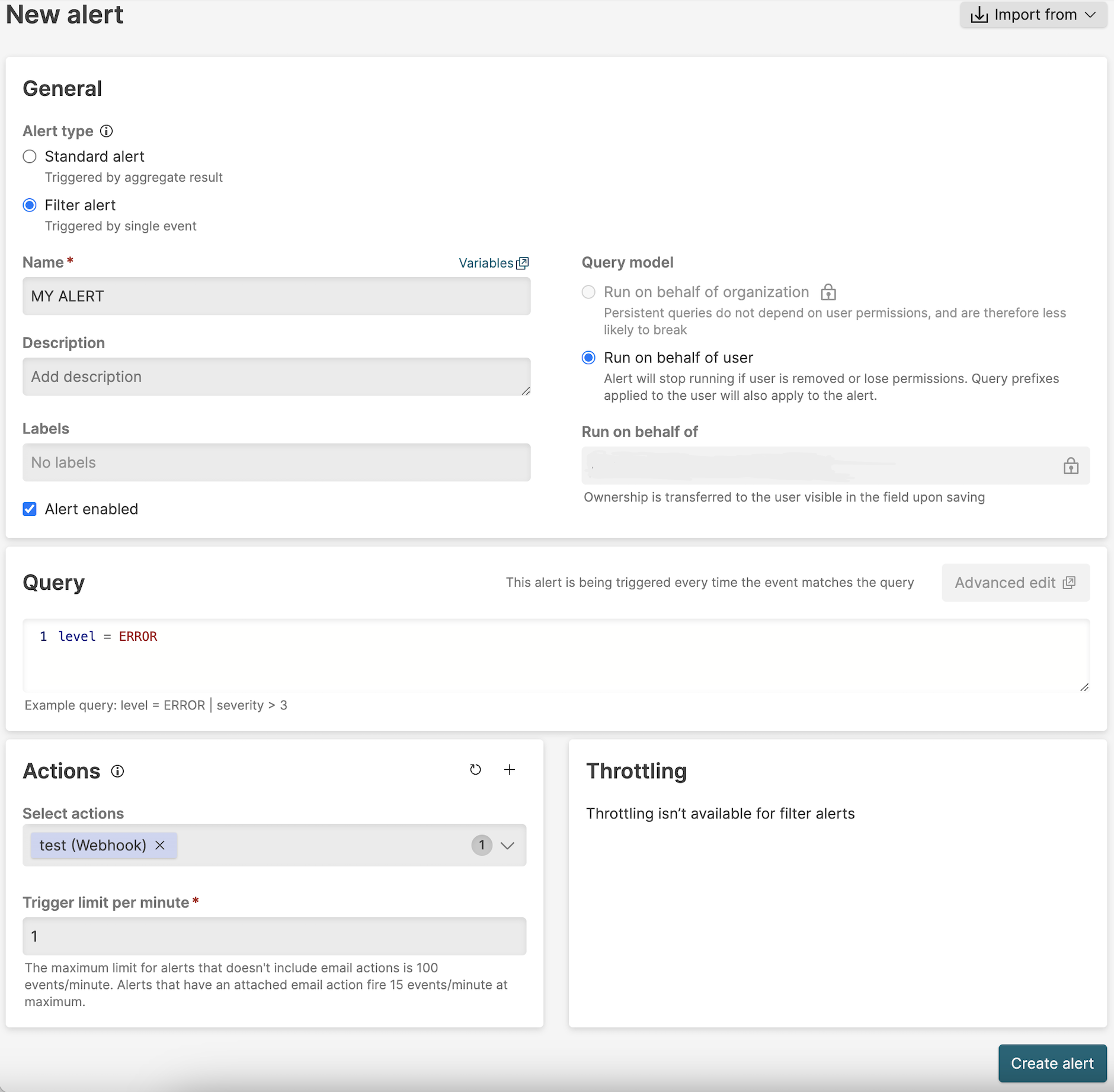 Creating an Alert
