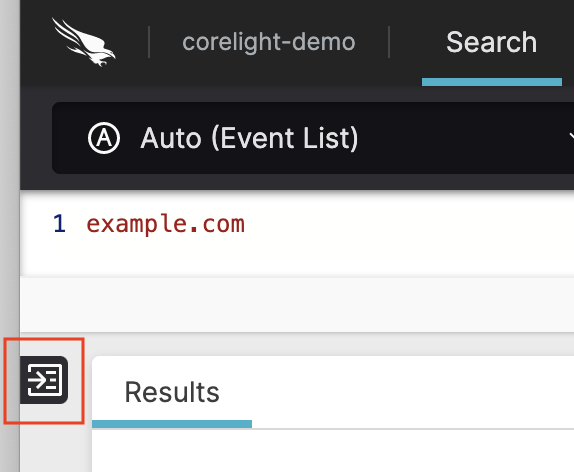 Screenshot showing the button to expand the Fields Panel