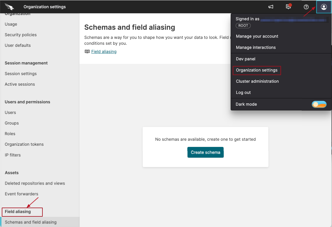 screenshot showing how to access field aliasing feature