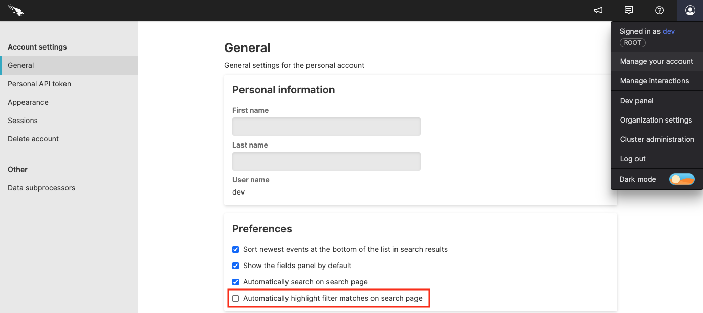 Enabling Filter Highlight from Settings