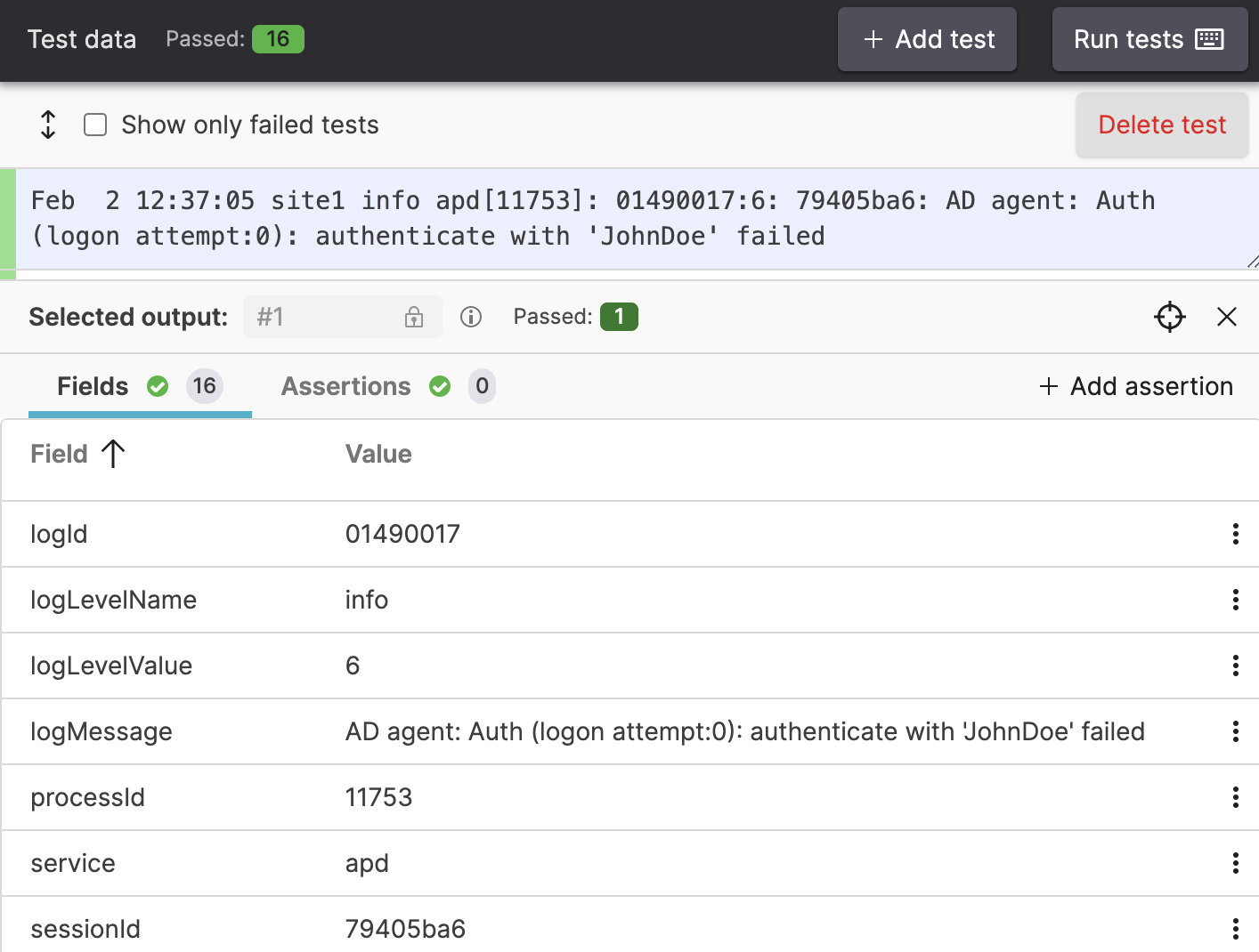 Test Case Output after Parsing