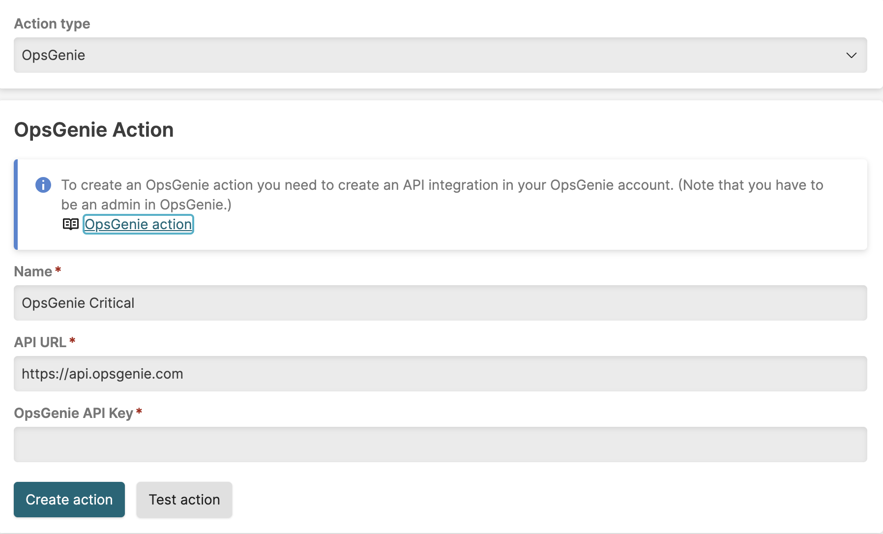 Configuring OpsGenie Action