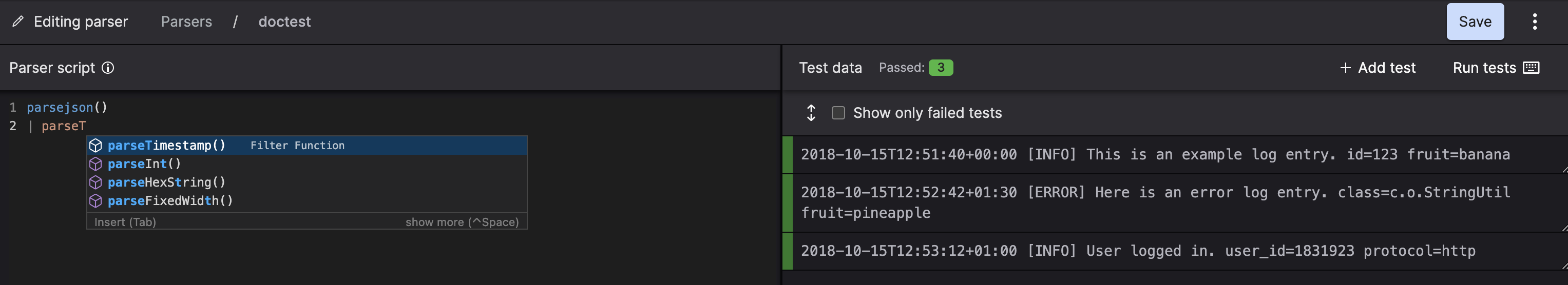 Auto-completion in Parser Script