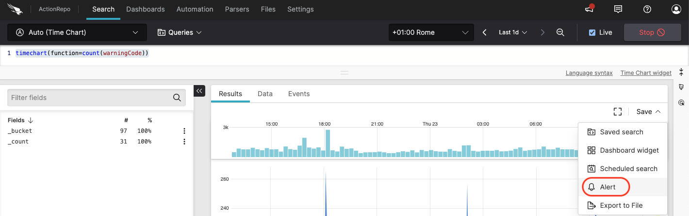 Creating Alert from Query