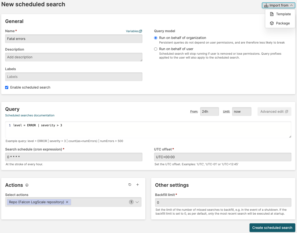 Setting Scheduled Search Properties