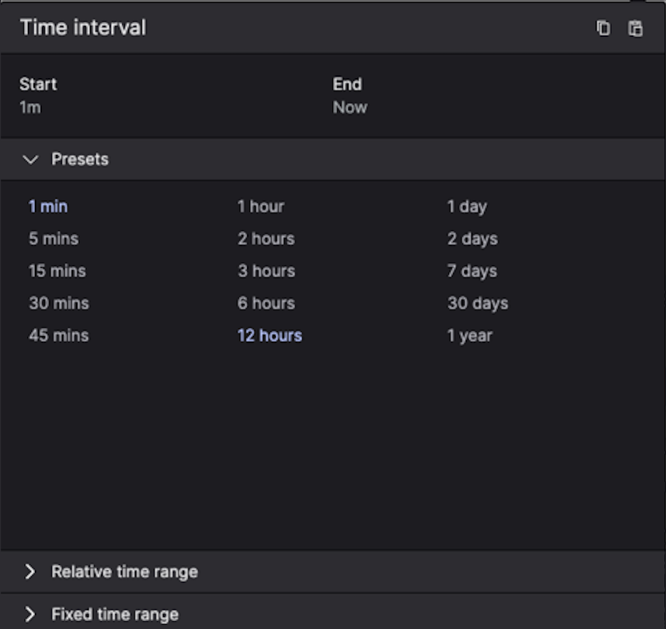 Screenshot showing the Time Interval dialog