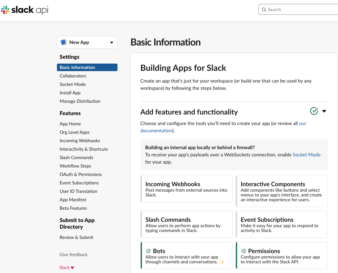 Configure your App Settings in Slack