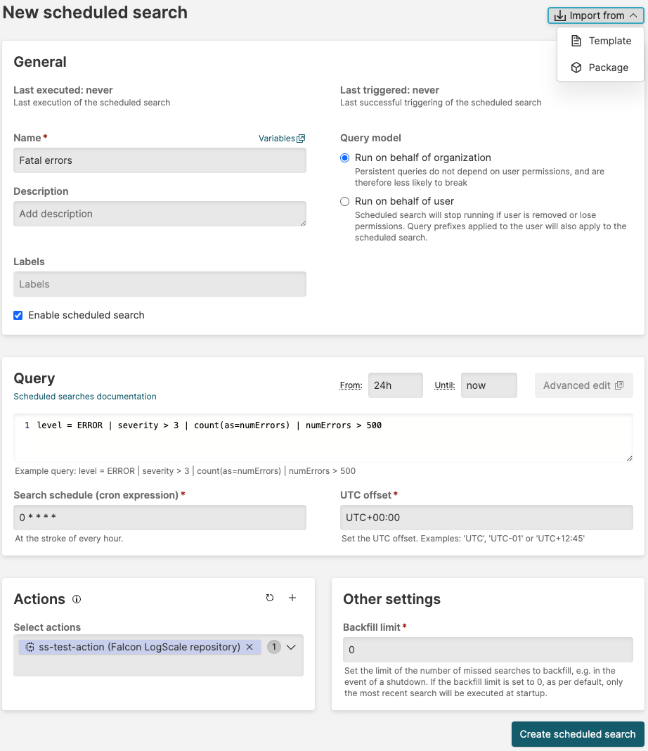 Setting Scheduled Search Properties