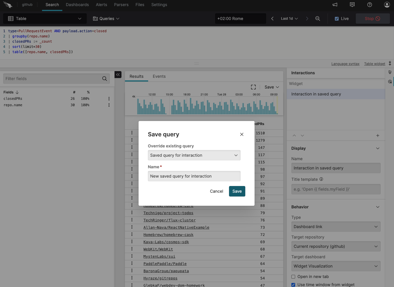 Interaction with a Saved Query