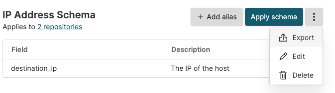 Screenshot showing the options for managing an existing schema