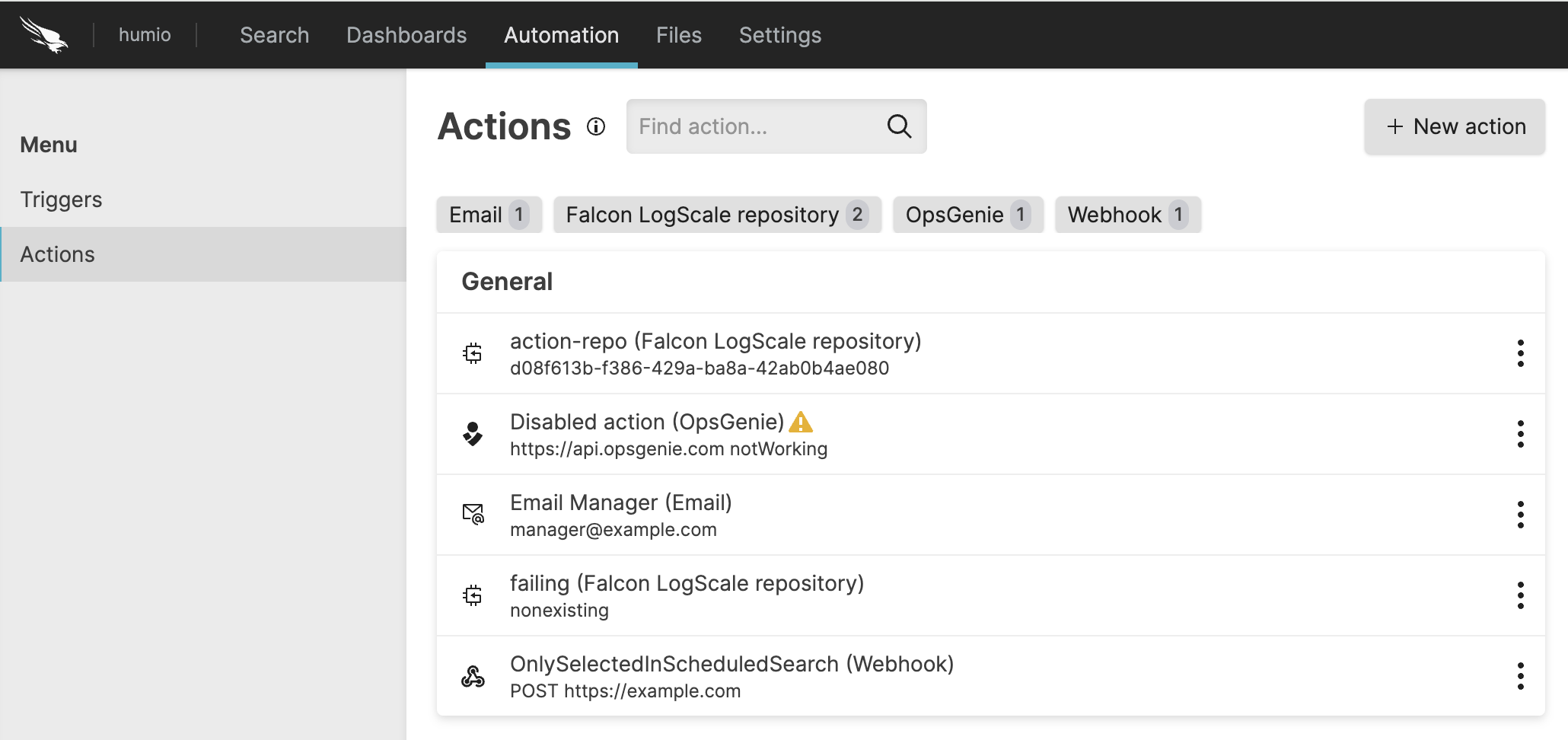 Actions Overview Page