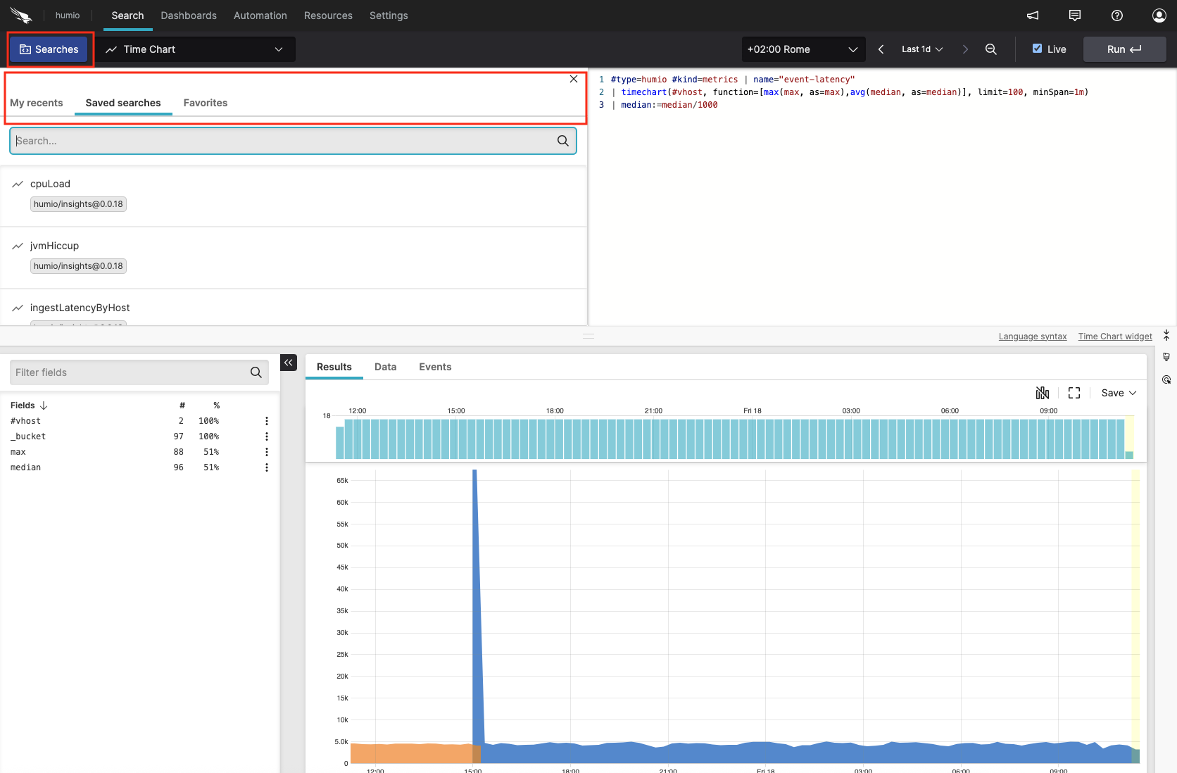 Screenshot showing the available tabs and functionality for managing saved and recent searches