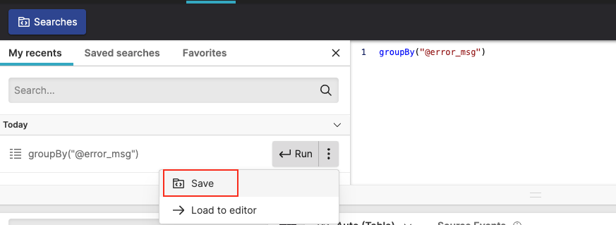 Screenshot showing how to save a recent query