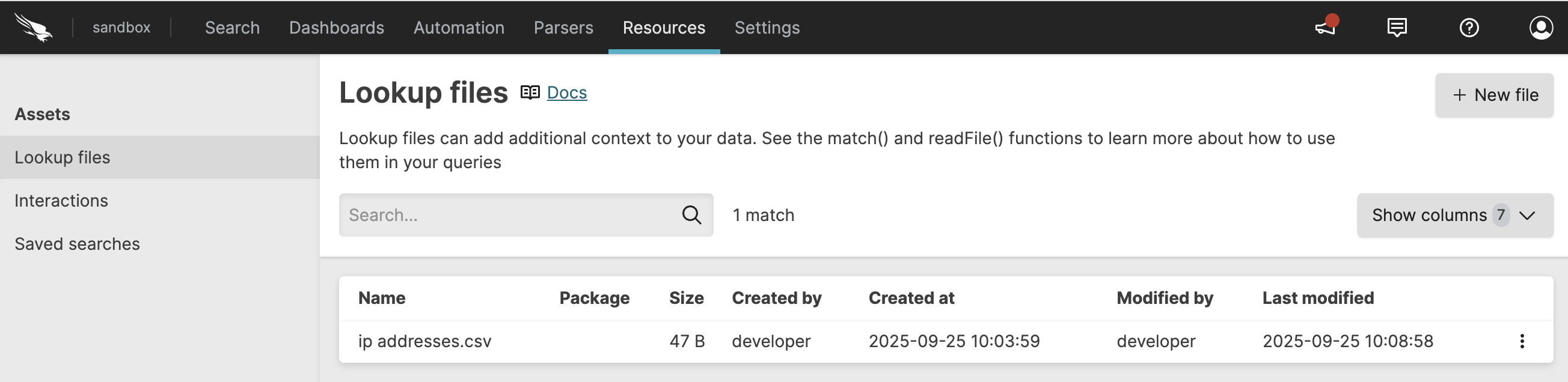 Lookup Files View