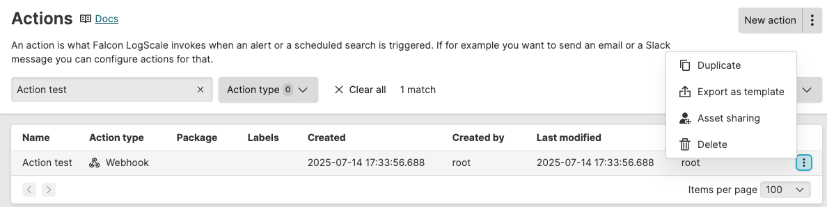 Action Management Popup Menu