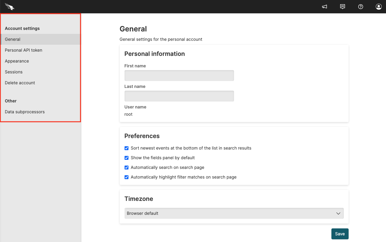 Screenshot showing an example of left-hand navigation Panel