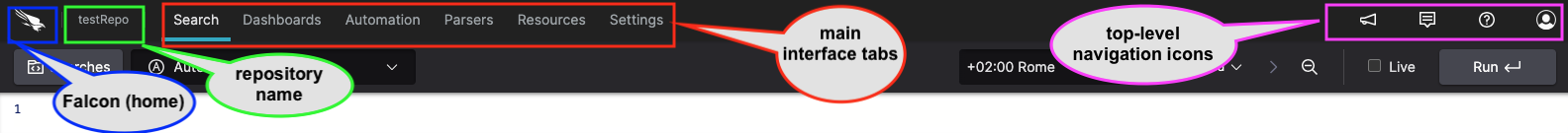 Screenshot showing the available menus for a single repository or view