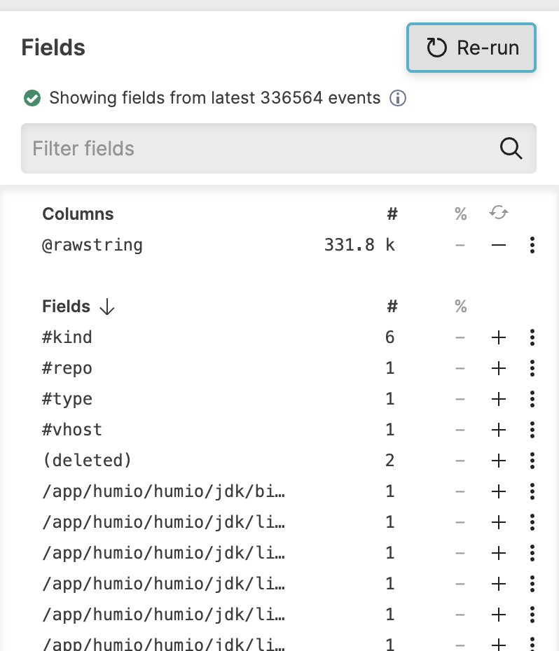 Screenshot depicting how to show more sample fields in the fields panel