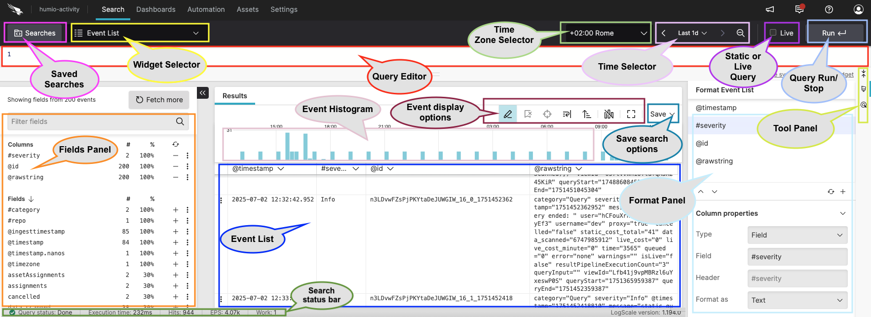 Screenshot showing the Search UI elements