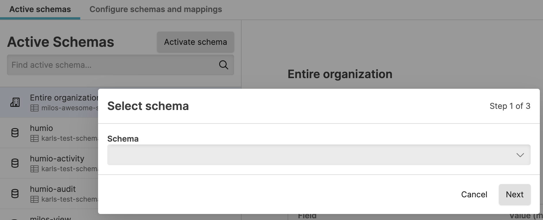 Screenshot showing how to activate field aliasing schema