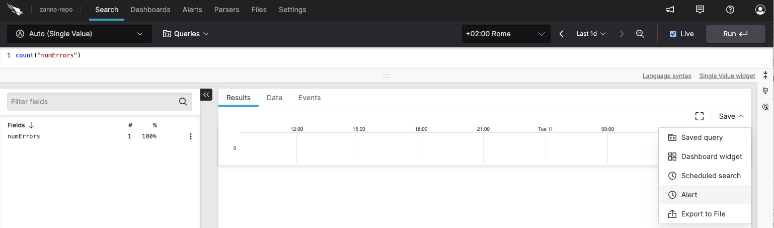 Creating Alert from Query