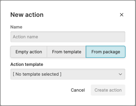 Creating an Action from an Existing Package