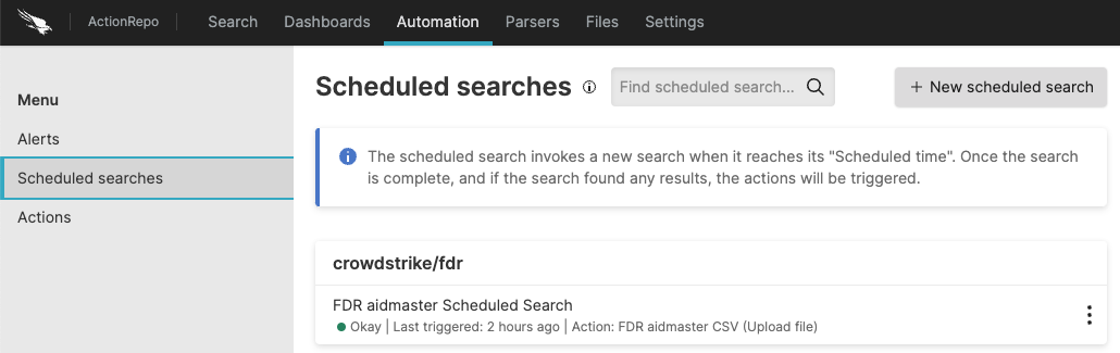 Scheduled Search from Tab