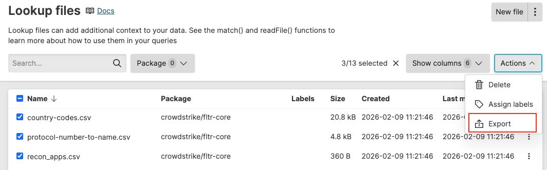 Export options for multiple lookup files.