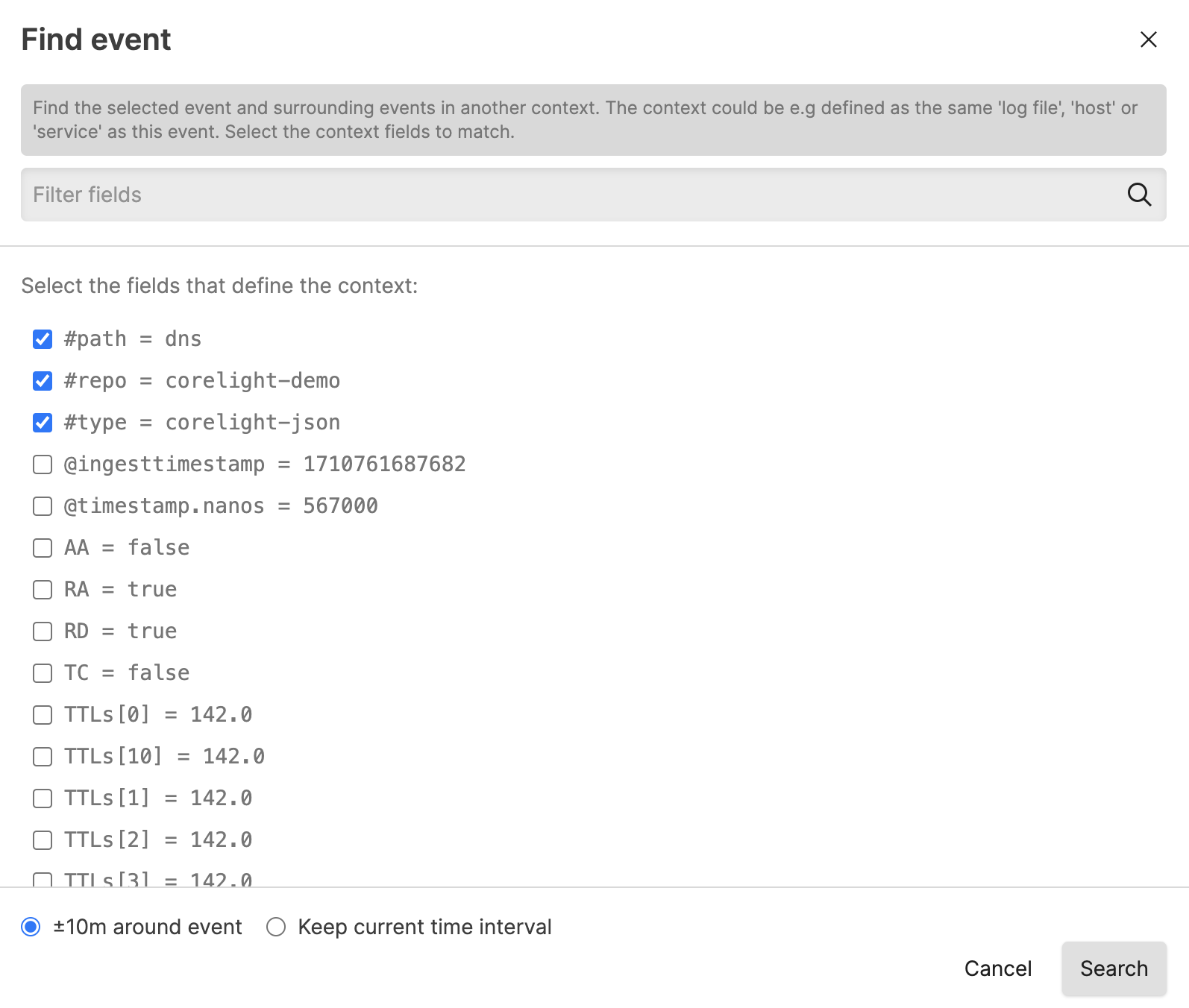 Find a Selected Event in Context