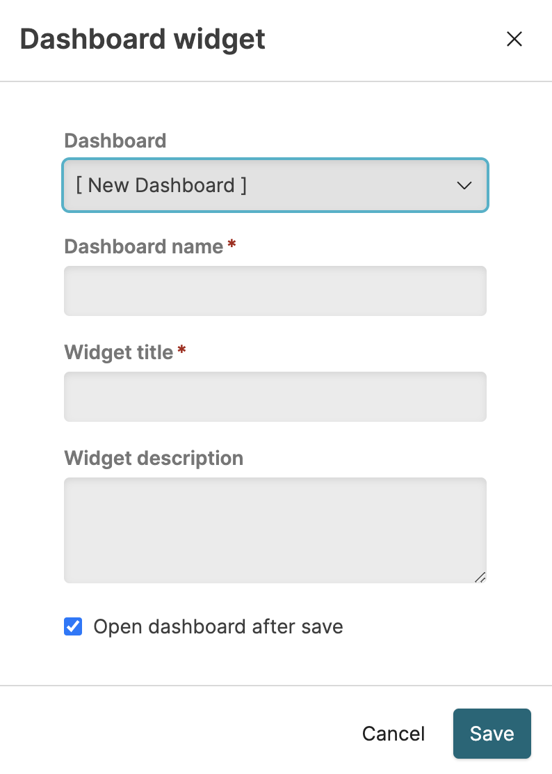 Dashboard Widget dialog