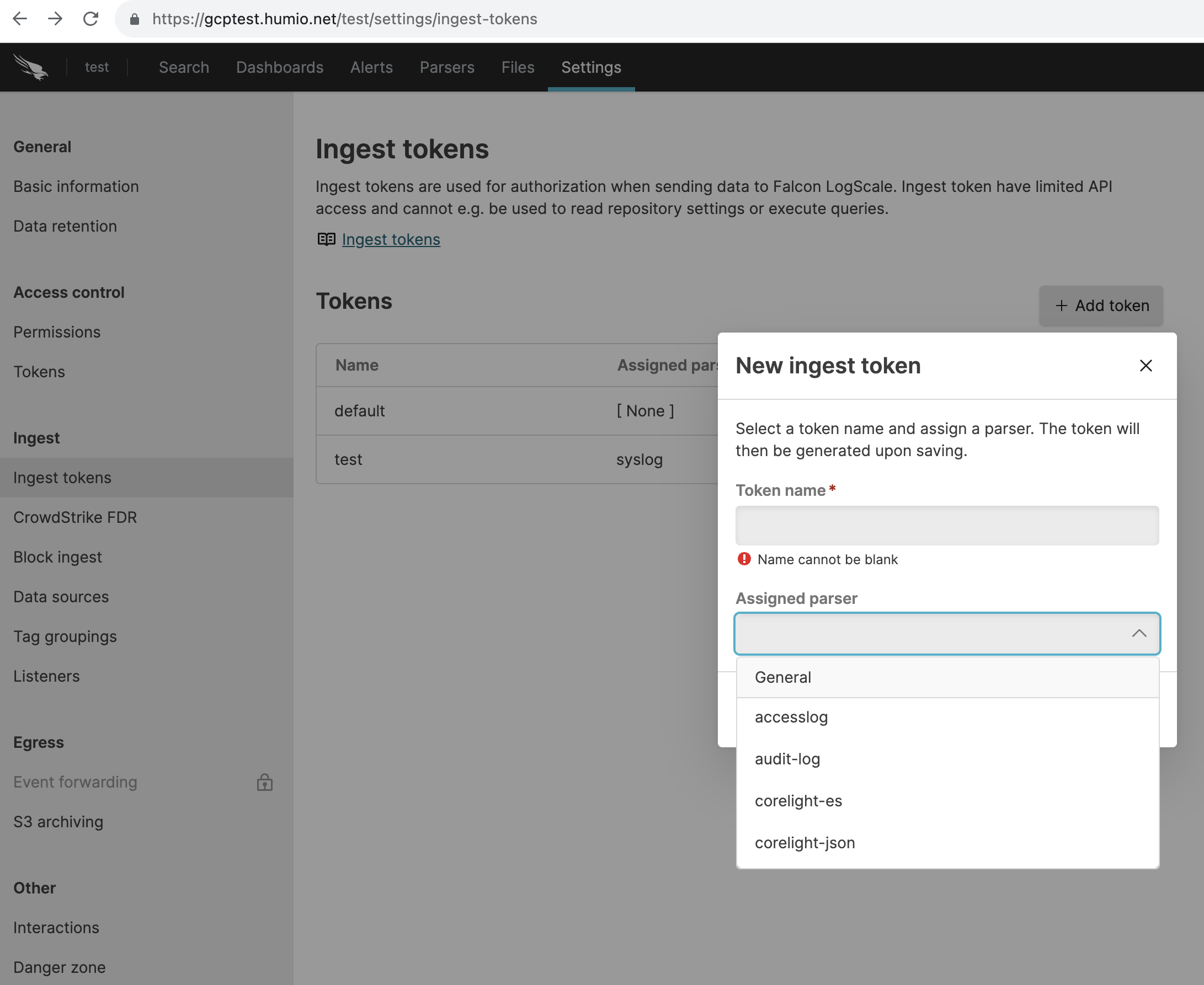 Screenshot showing creation of a new token