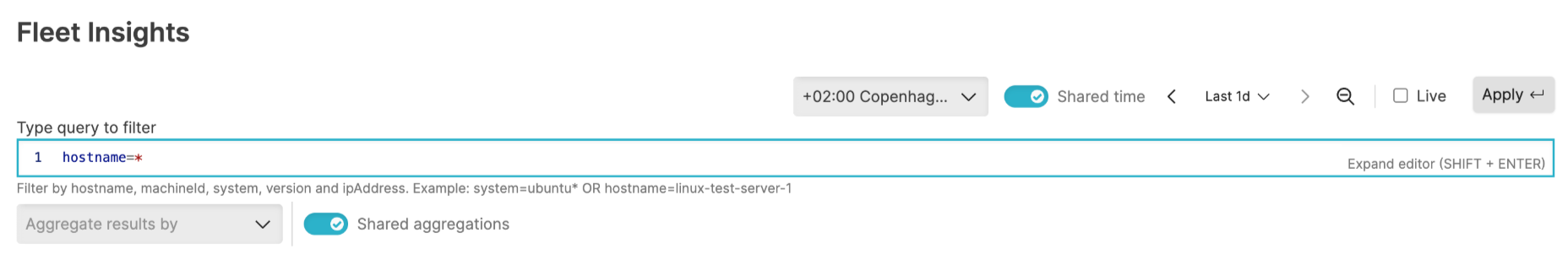 Fleet Insights page showing the query filter options