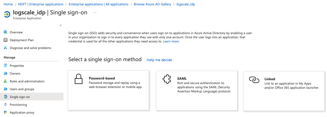 Select SAML single sign-on