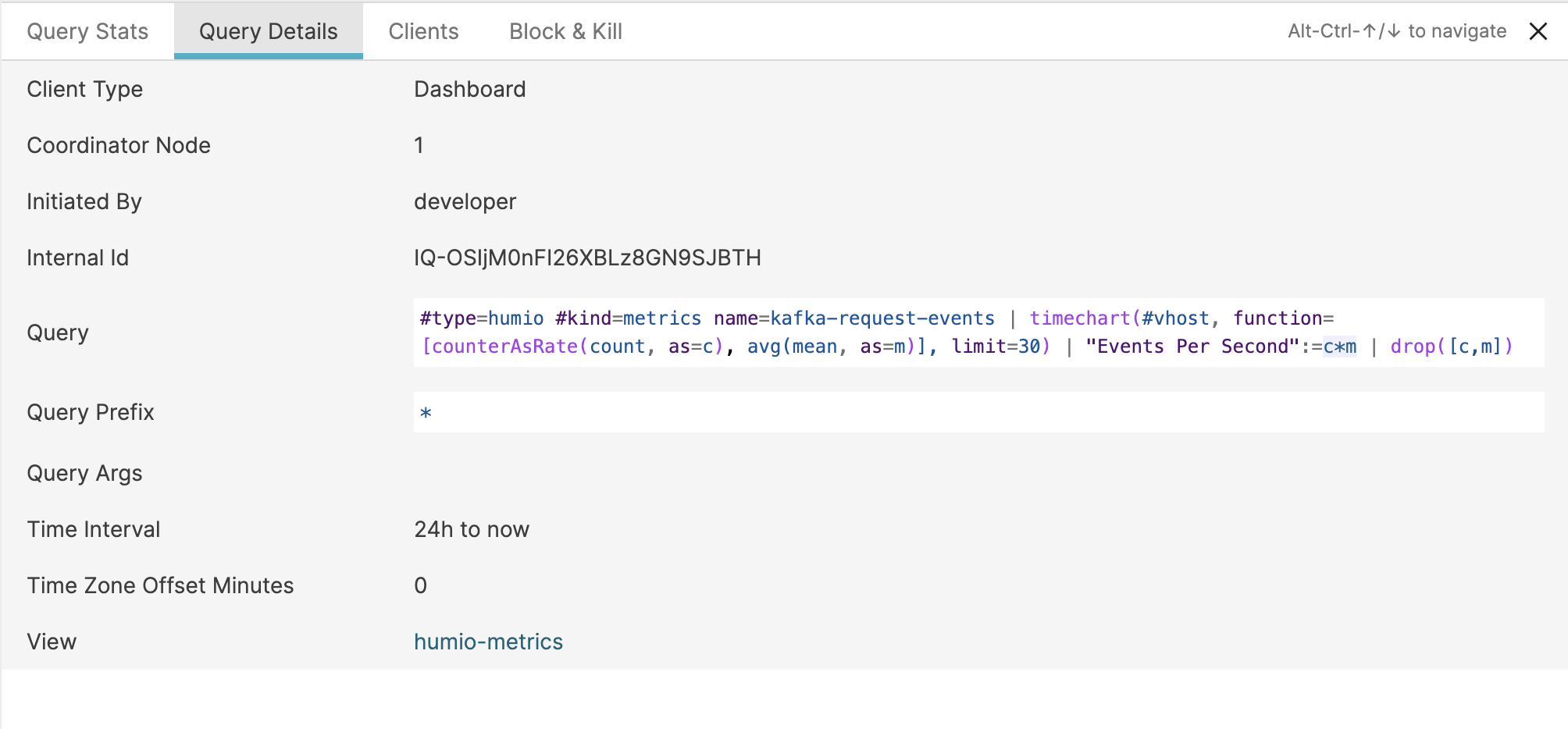 Organization Query Monitor Query Details Panel