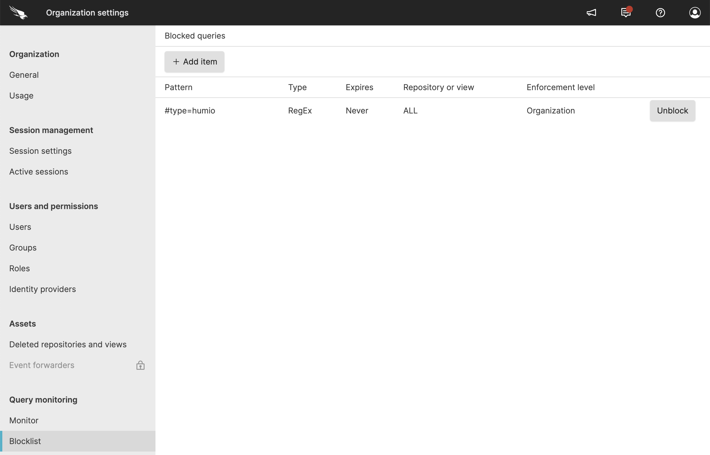 Organization Query Administration Blocklist