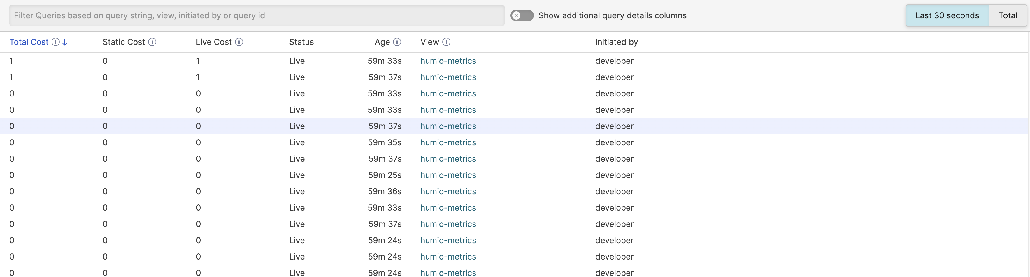 Query Monitor Table