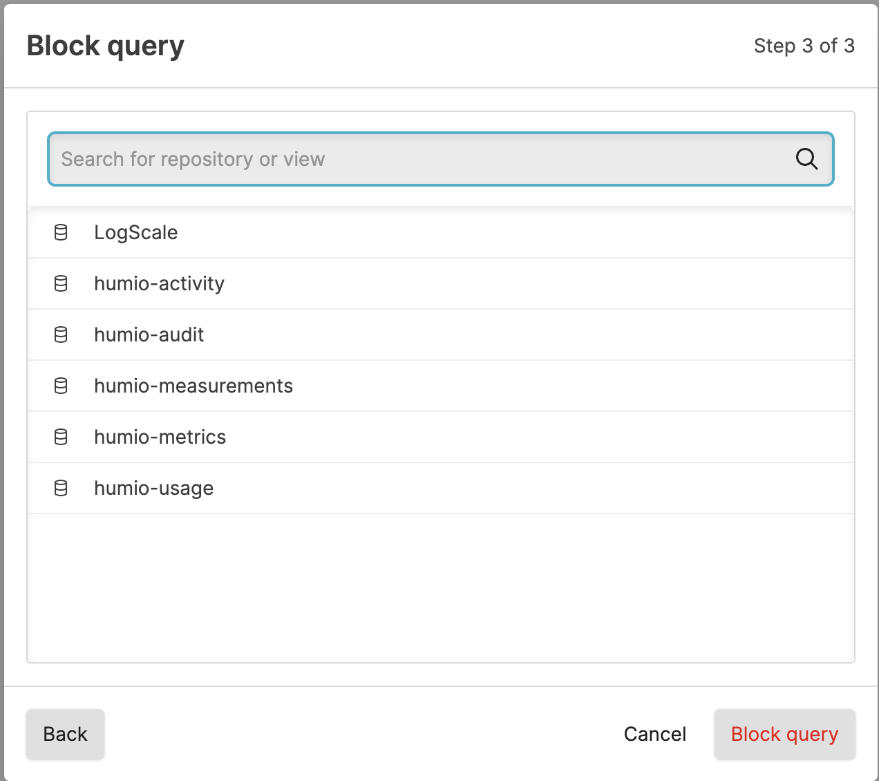 Query Administration Adding a Block Repository Selection