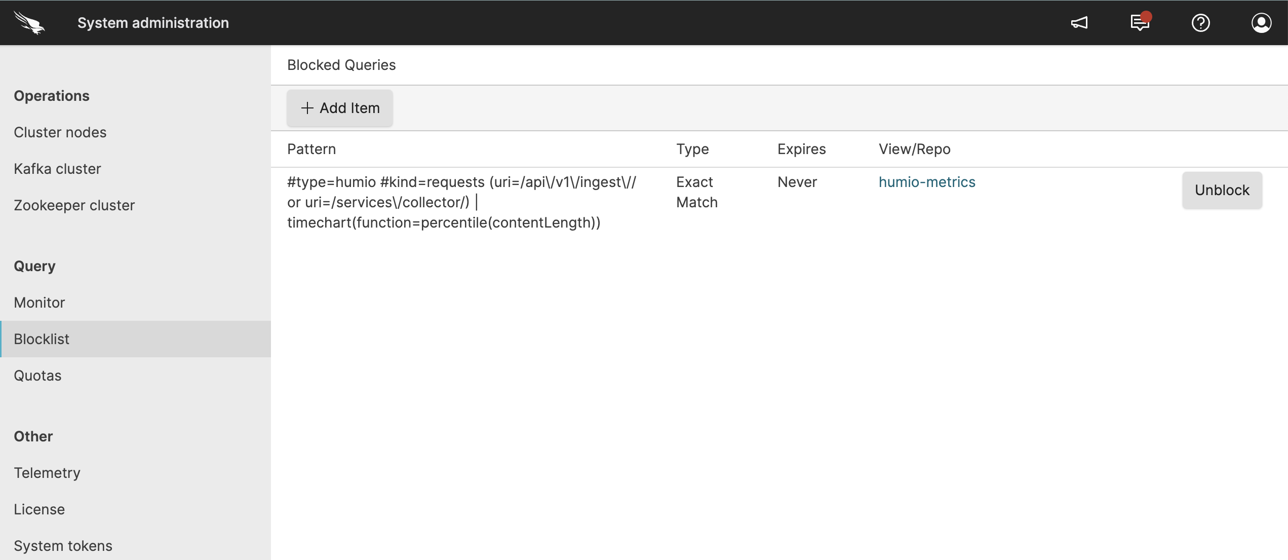 Query Administration Blocklist