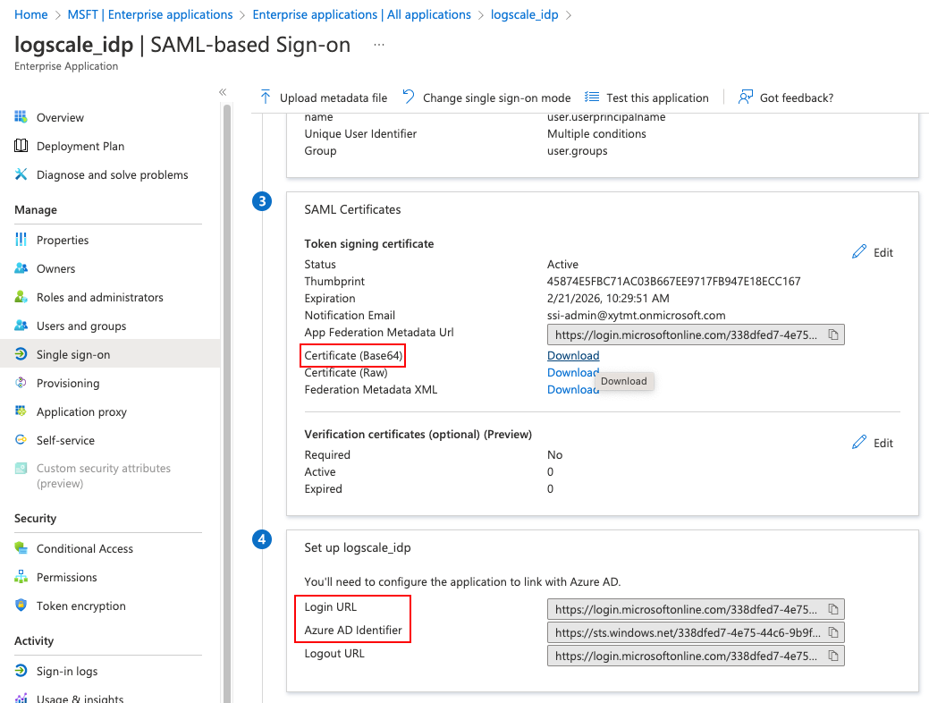 SAML-based Sign-on information