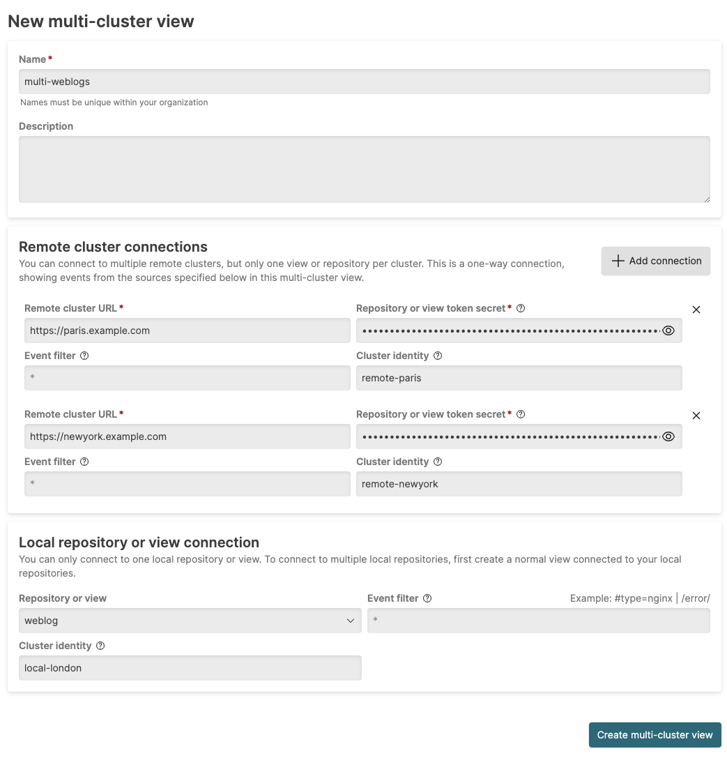 New multi-cluster view page with configuration options