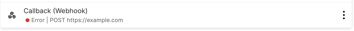 Actions page showing disabled webhook action with warning indicator due to URL allowlist policy violation.