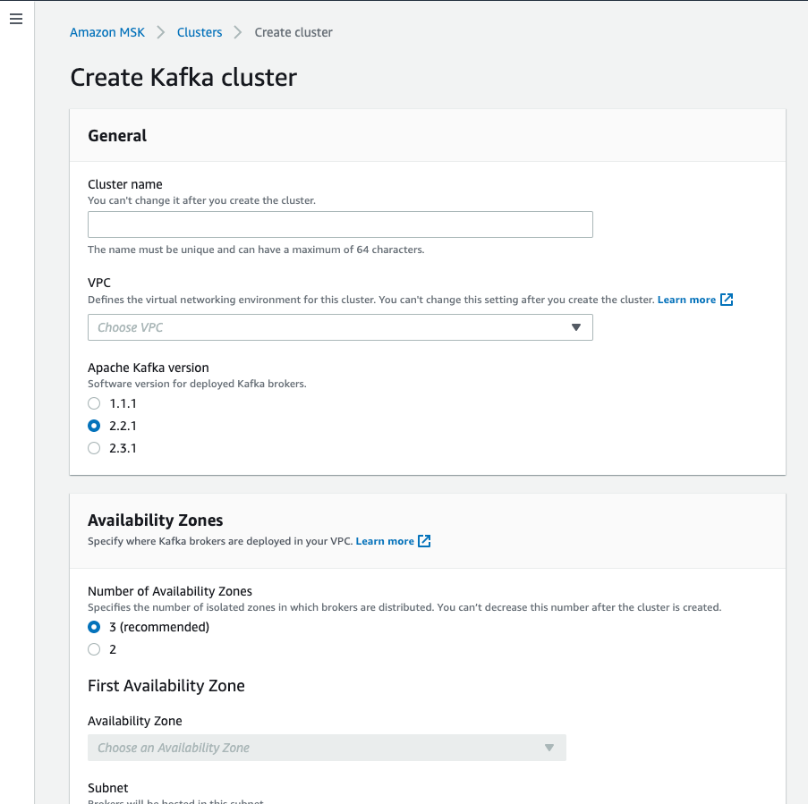 Creating MSK Cluster using AWS Console