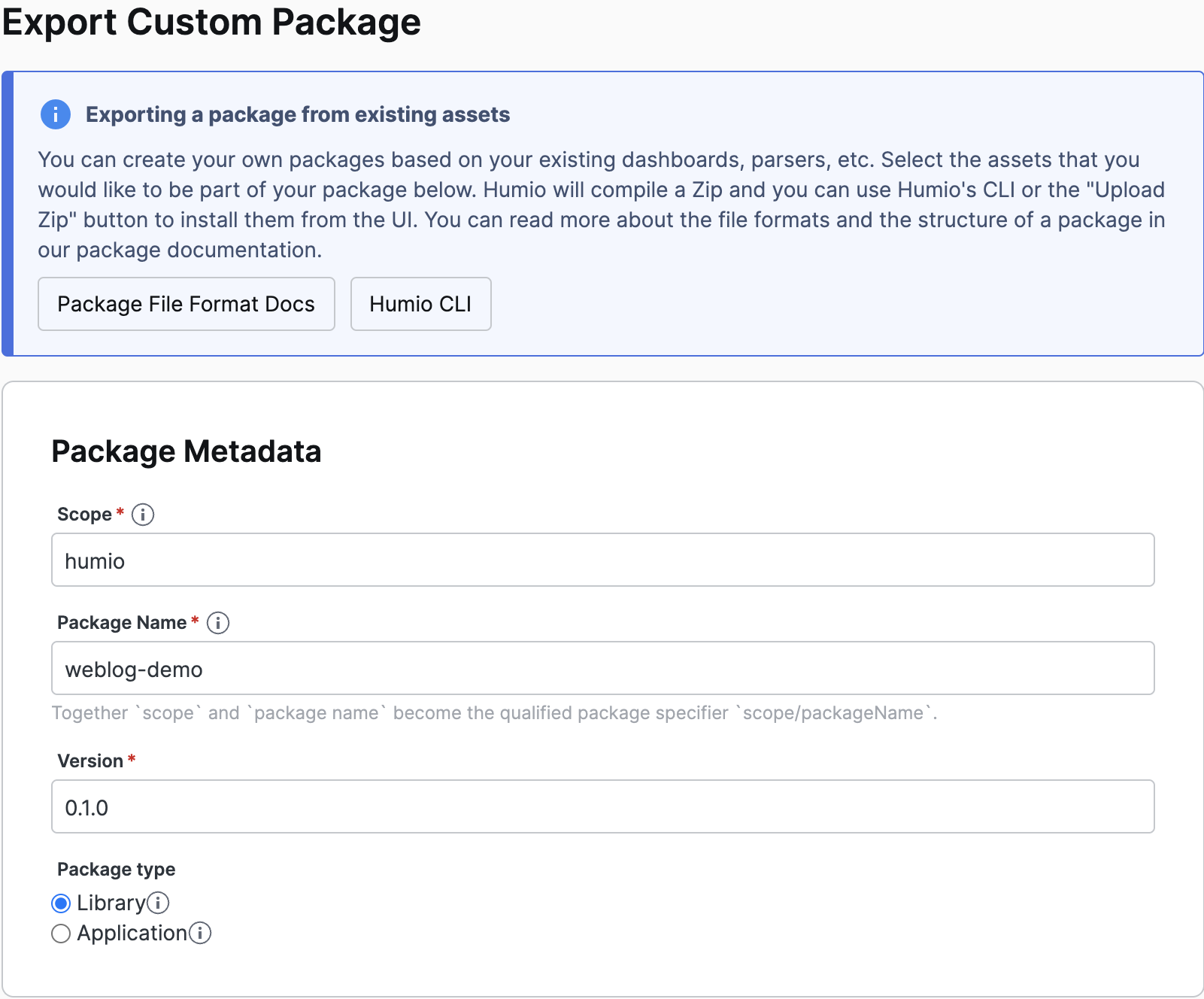Export Package Metadata