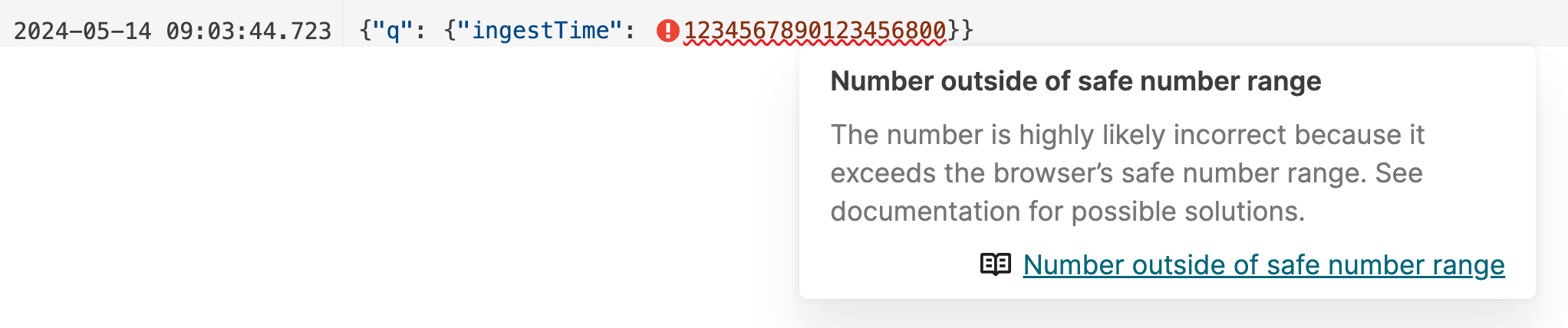 Screenshot showing JSON interpretation of original values