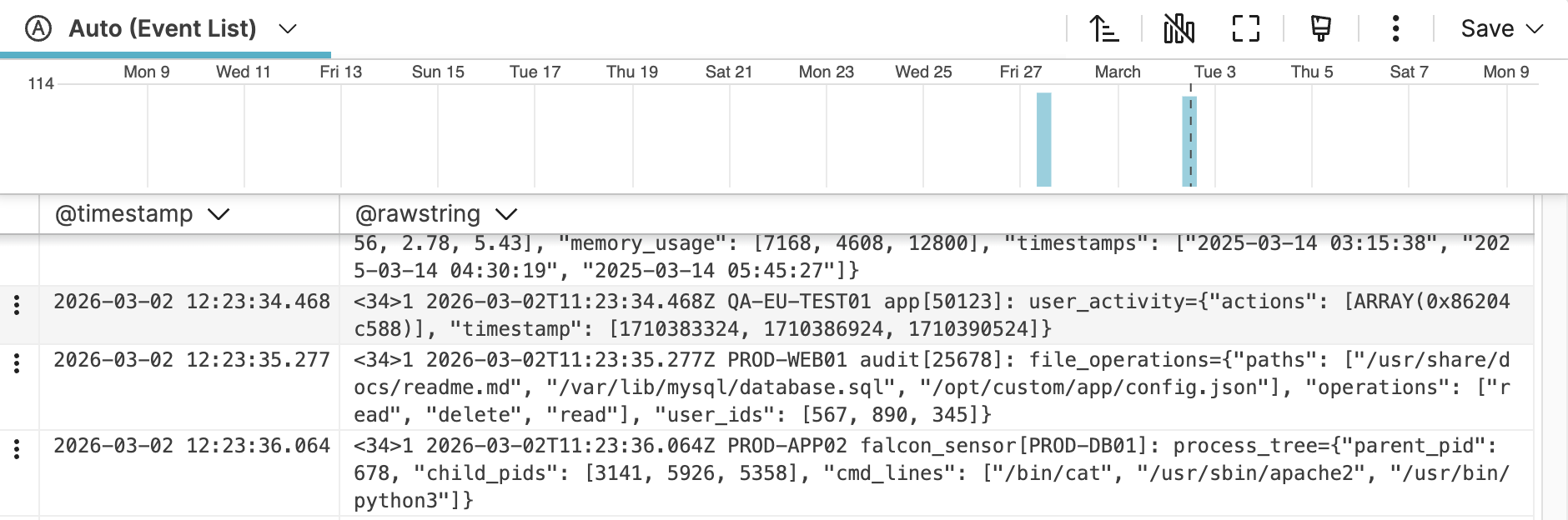 Current layout of the Event List