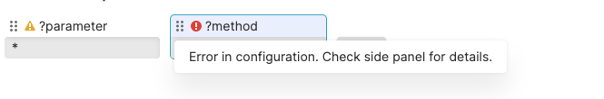 Parameter panel displaying a yellow warning icon and a red error icon next to parameter names to indicate status.