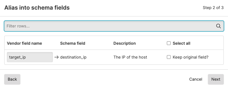 Screenshot showing how to match fields in mapping