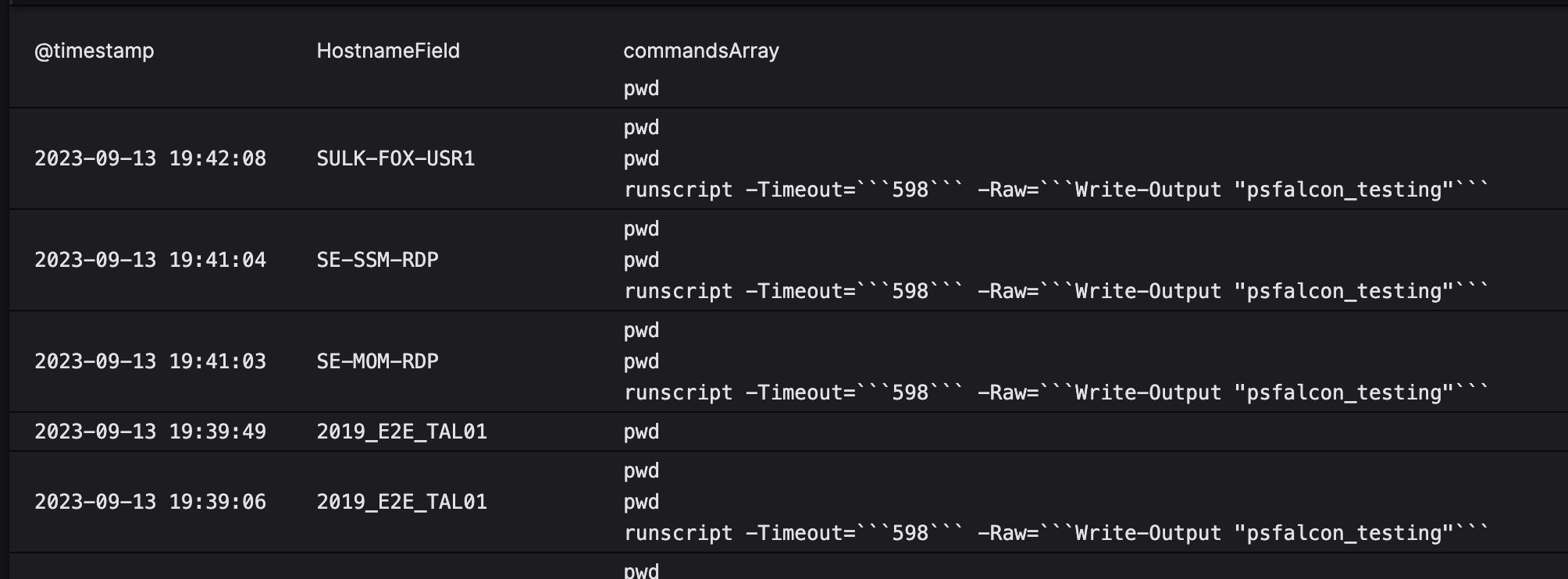 Screenshot showing the output result of a query using concatArray()