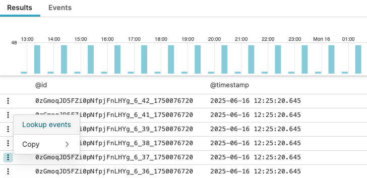 Lookup Events row interaction