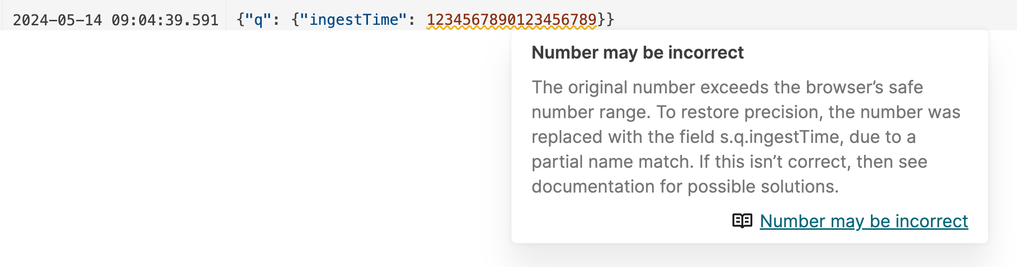 Screenshot showing warning when viewing large numbers